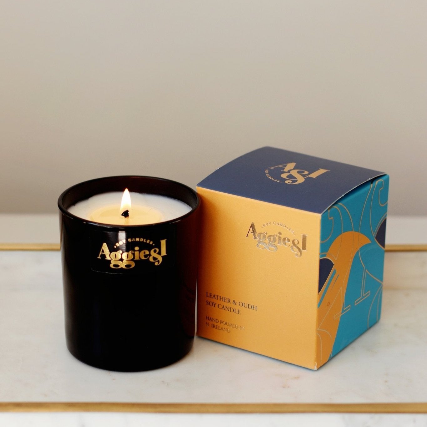 Leather & Oudh Soy Candle - Refillable Candle - Handmade Irish Candles by Aggie & I Soy Candles